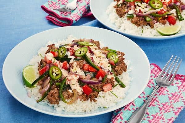 southwest beef bowl with chipotle cream