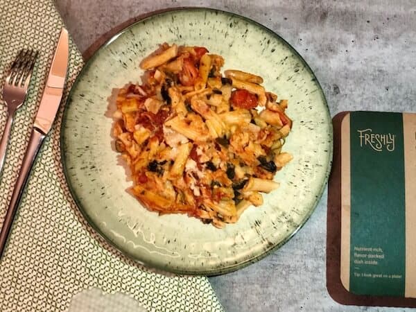 Veggie Baked Penne with Sauteed Zucchini and spinach