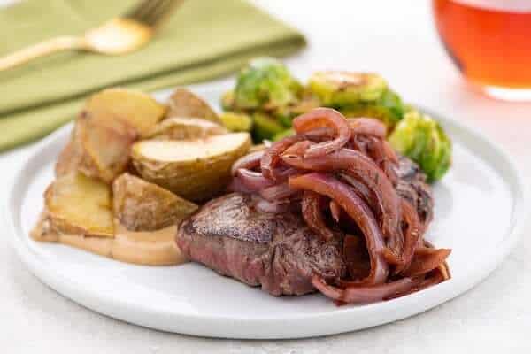 Sirloin Steak and Caramelized Onion Wine Sauce home chef